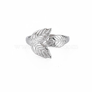 304 Stainless Steel Leaf Cuff Ring, Open Ring for Women, Stainless Steel Color, US Size 7 1/4(17.5mm)(RJEW-N038-041P)