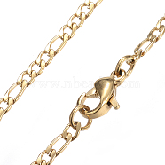 Ion Plating(IP) 304 Stainless Steel Figaro Chain Necklaces, with Lobster Clasps, Golden, 17.7 inch(45cm), 2mm(STAS-K168-02G)