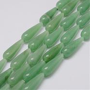 Natural Green Aventurine Beads Strands, teardrop, 30x10mm, Hole: 1mm, about 13pcs/strand, 14.9 inch(38cm)(G-E344-03)