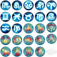 SUNNYCLUE Glass Cabochons, Half Round with 12 Constellations, Mixed Color, 25x7~8mm, 2sets/Box(GGLA-SC0001-07C)