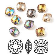 K9 Glass Rhinestone Cabochons, Pointed Back & Back Plated, Faceted, Square, Mixed Color, 12x12x6mm(RGLA-E007-12mm-A-M)