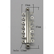 7-strands Brass Slide Lock Clasps, Components for Jewelry Making, 14 Holes, Platinum, 47x13mm, Hole: 1.5mm(X-KK-B747-P)