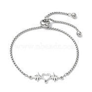 Adjustable 304 Stainless Steel Box Chain Slider Bracelets, Alloy Heartbeat Link Bracelet for Women, Stainless Steel Color, Inner Diameter: 2-1/8 ~3 inch(5.5~7.5cm)(BJEW-JB10218)