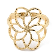 304 Stainless Steel Hollow Flower Open Cuff Rings, Real 14K Gold Plated, Inner Diameter: 17mm(RJEW-D002-07G)