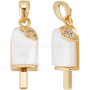 8Pcs Brass Clear Cubic Zirconia Pendants, with Acrylic and Brass Snap on Bails, Ice Lolly Charm, Creamy White, Real 18K Gold Plated, 21x8x4mm, Hole: 4x3mm(KK-BBC0006-99)