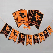 16Pcs 2 Color Flag Felt Ornaments, with Nylon Rope and Plastic Pins, Halloween Hanging Decorations, for Party Gift Home Decoration, Witch Pattern, 239x150x1mm, Hole: 3.5mm(DIY-B054-02A)