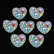 Transparent Printed Acrylic Pendants, Heart with Flower, Gold, 34.5x38x2mm, Hole: 2mm(TACR-S135-040)
