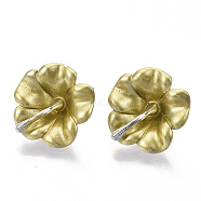 Spray Painted Alloy Stud Earring Findings, with Stainless Steel Pins and Loop, Flower, Platinum, Champagne Yellow, 18x18mm, Hole: 1.4mm, Pin: 1mm(PALLOY-N152-02P)