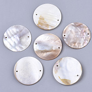 Natural Freshwater Shell Links, Flat Round, Seashell Color, 44~45x2.5~4mm, Hole: 2mm(X-SHEL-R048-02)