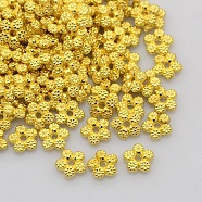 Tibetan Style Alloy Spacer Beads, Flower, Golden, Lead Free & Cadmium Free, 7x7x2mm, Hole: 1mm(X-K0P43011)