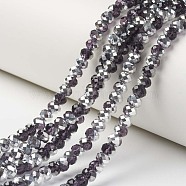 Electroplate Transparent Glass Beads Strands, Half Silver Plated, Faceted, Rondelle, Midnight Blue, 6x5mm, Hole: 1mm, about 83~85pcs/strand, 38~39cm(EGLA-A034-T6mm-M11)