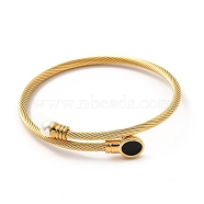 Ion Plating(IP) 304 Stainless Steel Twist Rope Cuff Bangle, Eaneml Oval & Arcylic Pearl Beaded Torque Bangle for Women, Golden, 1/8 inch(0.3cm), Inner Diameter: 2 inch(5.2cm)(BJEW-P283-18E)