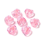 Glass Heart Beads, with Enamel, Bead in Bead, Pink, 12x11.5~12.5x6.5~7mm, Hole: 0.8~1mm(GLAA-D005-01A)