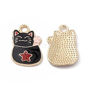 Alloy Enamel Pendants, Cat with Star Charm, Golden, Black, 18.5x12.5x1.5mm, Hole: 2mm(ENAM-H039-02G-F)