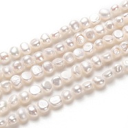 Natural Cultured Freshwater Pearl Beads Strands, Two Sides Polished, Nuggets, White, 4~5x5~6mm, Hole: 0.7mm, about 70pcs/strand, 13.78 inch(35cm)(PEAR-N014-04B)