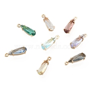 Faceted Glass Pendants, with Golden Tone Brass Open Back Settings, Teardrop, Mixed Color, 14.5x4.5x4mm, Hole: 1mm(GLAA-T010-004)
