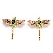 Brass Micro Pave Cubic Zirconia Pendants, with Enamel and Jump Rings, Long-Lasting Plated, Dragonfly, Real 18K Gold Plated, 41.5x40x7mm, Jump Ring: 5x1mm, 3mm Inner Diameter(X-ZIRC-L100-005G)