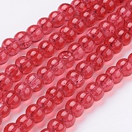 Spray Painted Crackle Glass Beads Strands, Round, Red, 4mm, Hole: 1.1~1.3mm, about 200pcs/strand, 31.4 inch(CCG-Q001-4mm-13)