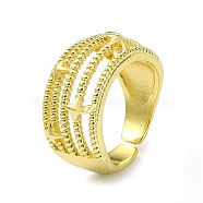 Star Brass Open Cuff Rings, Multi Lines Wide Band Rings, Real 18K Gold Plated, US Size 7 1/4(17.5mm)(RJEW-B051-20G)