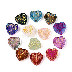 Baking Paint Transparent Glass Beads, Heart, Golden Metal Enlaced, Mixed Color, 18~18.5x18~18.5x5~6mm, Hole: 1~1.4mm(X-DGLA-N018-12)