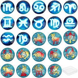 SUNNYCLUE Glass Cabochons, Half Round with 12 Constellations, Mixed Color, 25x7~8mm, 2sets/Box(GGLA-SC0001-07C)
