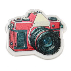 Printed Acrylic Pendants, Retro Camera Charms, Crimson, 33x39x2mm, Hole: 1.8mm(OACR-L017-06A)