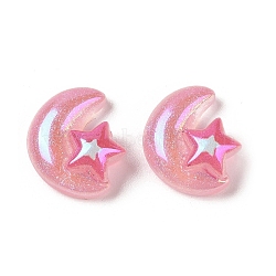 Glitter Plated Resin Cabochons, Moon, Pale Violet Red, 21x19x9mm(RESI-H163-05B)