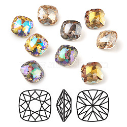 K9 Glass Rhinestone Cabochons, Pointed Back & Back Plated, Faceted, Square, Mixed Color, 12x12x6mm(RGLA-E007-12mm-A-M)