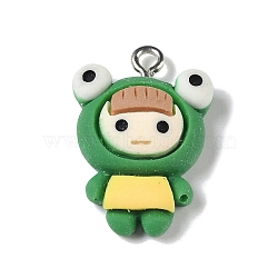 Opaque Resin Pendants, Cartoon Girl Charms with Platinum Plated Iron Loops, Frog, 23.5x16x7mm, Hole: 2mm(RESI-S403-05C)