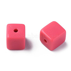 Opaque Acrylic Beads, Cube, Deep Pink, 10.5x9.5x9.5mm, Hole: 2mm, about 490pcs/500g(MACR-S373-148-A10)