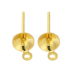 304 Stainless Steel Stud Earring Findings, for Half Drilled Beads, Real 18K Gold Plated, 7.5x5mm, Hole: 1mm, Pin: 12x0.8mm(STAS-P370-02C-G)