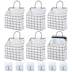 Tartan Pattern Polycotton Bedside Caddy for Student Dorm, Storage Pouch, Organizer Bag, with Adhesive Hook Hanger, White, 220x95x380mm(AJEW-WH0348-11)