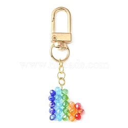 Colorful Glass Heart Pendant Decoration, with Alloy Swivel Clasps, Light Gold, 6.85cm(KEYC-TA00013)