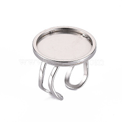 201 Stainless Steel Cuff Pad Ring Settings, Laser Cut, Stainless Steel Color, Tray: 20mm, US Size 7 1/4(17.5)~US Size 8(18mm)(X-STAS-S080-040F-P)