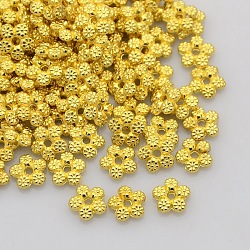 Tibetan Style Alloy Spacer Beads, Flower, Golden, Lead Free & Cadmium Free, 7x7x2mm, Hole: 1mm(X-K0P43011)