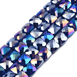 Electroplate Opaque Solid Color Glass Beads Strands, AB Color Plated, Faceted, Square, Medium Blue, 6x6x4.5mm, Hole: 1.2mm, about 95~98Pcs/strand, 24.41 inch(62cm)(EGLA-N002-42-06)