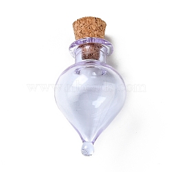 Teardrop Glass Cork Bottles Ornament, Glass Empty Wishing Bottles, DIY Vials for Pendant Decorations, Lilac, 3.6cm(AJEW-A039-01F)