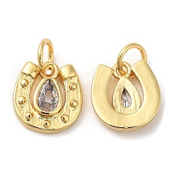Brass with Cubic Zirconia Pendants, Long-Lasting Plated, Lead Free & Cadmium Free, Stirrup Charm, Real 18K Gold Plated, 10x10x2mm(KK-K332-23G)