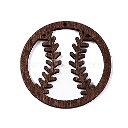 Natural Poplar Wood Pendants, Dyed, Baseball, Saddle Brown, 45x2mm, Hole: 1.6mm(WOOD-N016-42)