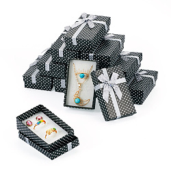 Polka Dot Print Cardboard Jewelry Gift Boxes with Bowknot, Rectangle, for Anniversaries, Weddings, Birthdays, Black, 8x5x2.5cm(CON-TAC0001-10E)