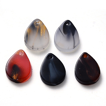 Cellulose Acetate(Resin) Pendants, with Glitter Powder, Teardrop, Mixed Color, 12.5x9x2.5mm, Hole: 1.2mm
