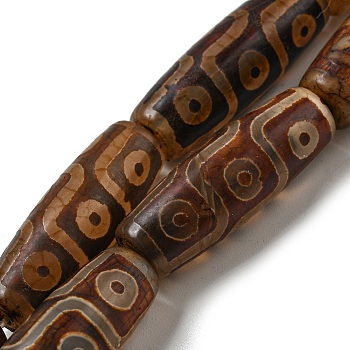 Tibetan Style dZi Beads Strands, Natural & Dyed Agate Beads, Rice with 9-Eye Pattern, Saddle Brown, 30x11mm, Hole: 2~2.5mm, about 10pcs/strand, 12.01''(30.5cm)