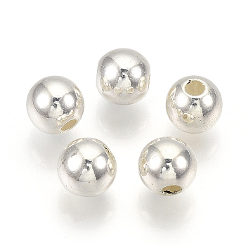 ABS Plastic Beads, Round, Silver Color Plated, 7.5~8x7~7.5mm, Hole: 1.6~2mm