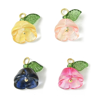 Transparent Acrylic Pendants, with Glass, Flower Charm, Mixed Color, 13.5x11.5mm, Hole: 2.5mm, 4pcs/set