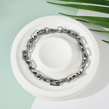 Tarnish Resistant Rectangle 201 Stainless Steel Chain Bracelets, with Lobster Claw Clasps, Stainless Steel Color, 8-1/2 inch(215mm)