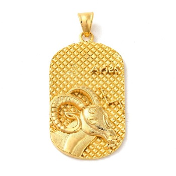 316L Surgical Stainless Steel Big Pendants, Real 18K Gold Plated, Oval with Constellations Charm, Aries, 53x29x4mm, Hole: 8x5mm