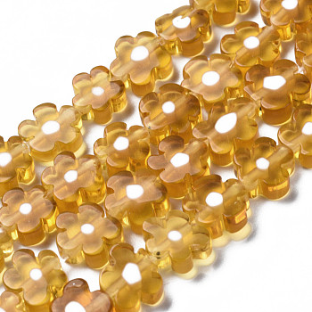Handmade Millefiori Glass Bead Strands, Flower, Goldenrod, 5.5~8x2.5mm, Hole: 1mm, about 64~67pcs/strand, 15.75 inch~16.34 inch(40~41.5cm)