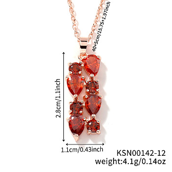 Brass Cubic Zirconia Long Tassel Pendant Necklaces for Fashionable Statement Style, Rose Gold, Orange Red, 15.75 inch(40cm)