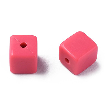 Opaque Acrylic Beads, Cube, Deep Pink, 10.5x9.5x9.5mm, Hole: 2mm, about 490pcs/500g