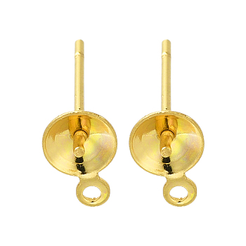 304 Stainless Steel Stud Earring Findings, for Half Drilled Beads, Real 18K Gold Plated, 7.5x5mm, Hole: 1mm, Pin: 12x0.8mm